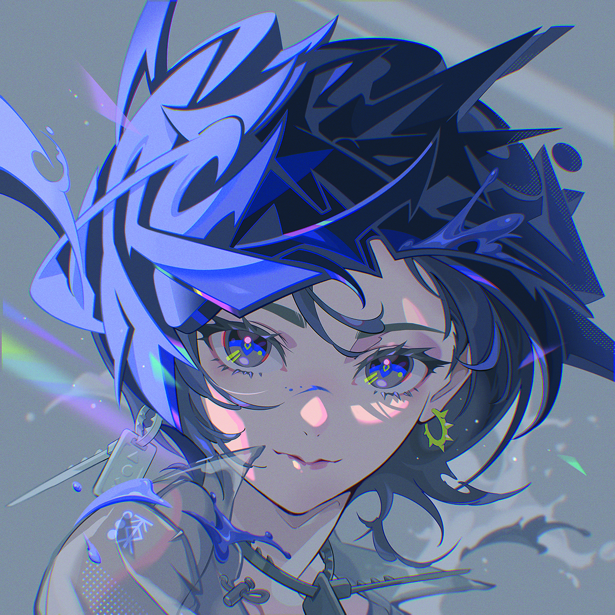 Digital character art that blends an anime style with graffiti