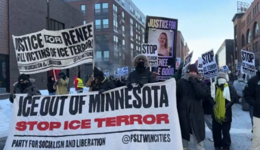Thousands march through downtown Minnapolis protesting against ICE as state workers hold general strike
