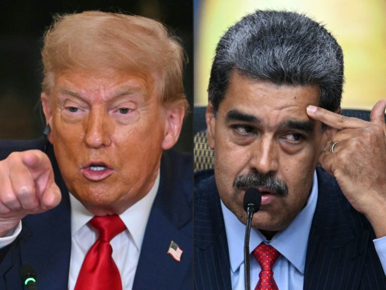 (COMBO) This combination of pictures created on August 07, 2025 shows US President Donald Trump (L) in Washington, DC, on July 9, 2025, and Venezuelan President Nicolas Maduro (R) in Caracas on July 31, 2024. The United States doubled its bounty on Venezuelan President Nicolas Maduro -- who faces federal drug trafficking charges -- to $50 million on August 7, 2025, a move Caracas described as "pathetic" and "ridiculous". (Photo by Jim WATSON and Federico PARRA / AFP)
