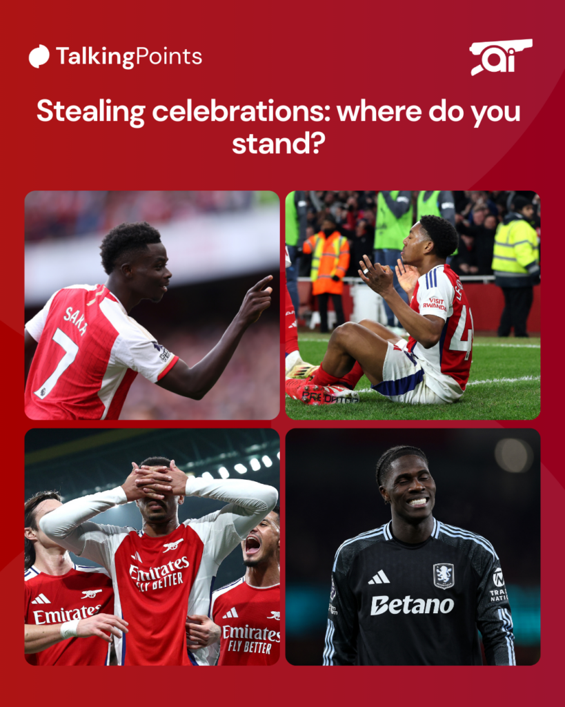 A graphic to show instances of Arsenal players copying celebrations of players of other clubs.