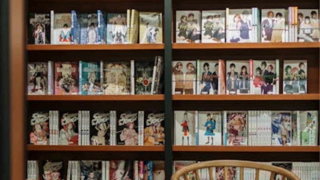Manga on a bookshelf
