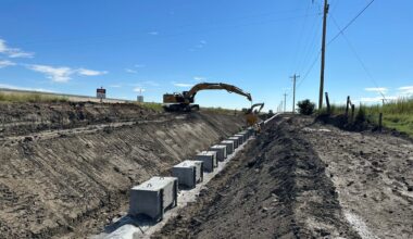 Heavy equipment and new pipeline in ditch