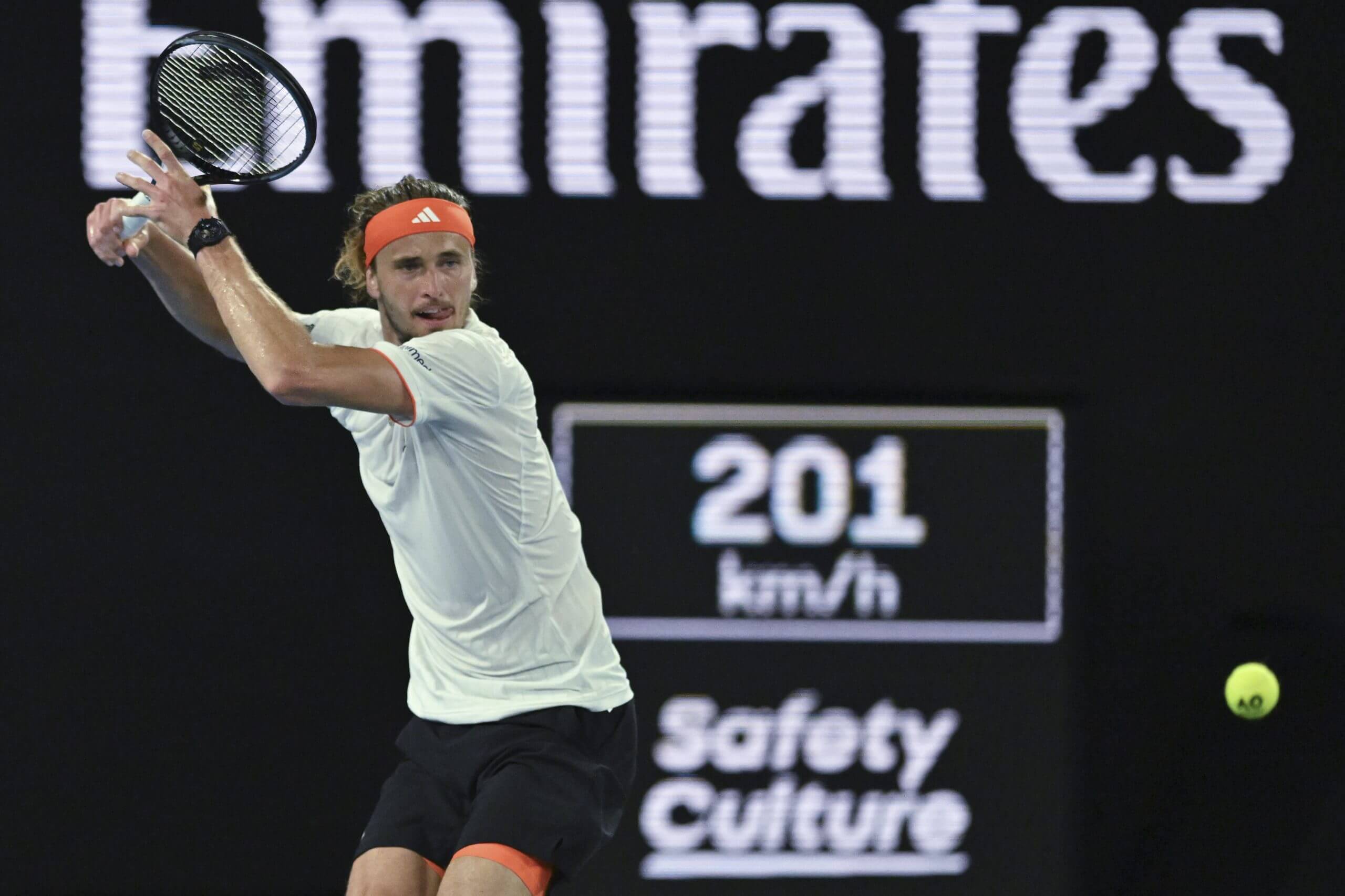 Alexander Zverev prepares to hit a forehand.