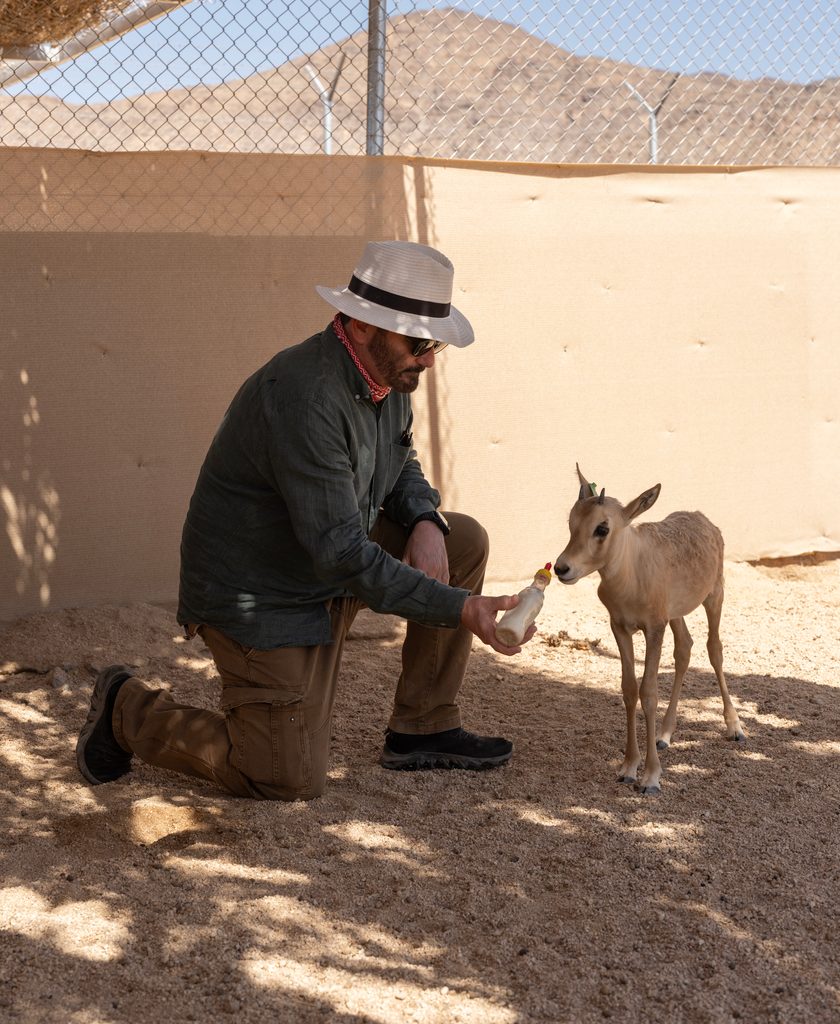 Zaloumis with an orphaned oryx calf