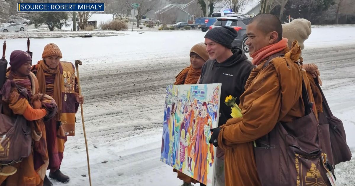 Durham artist gifts Walk For Peace monks painting as they leave Raleigh :: WRAL.com