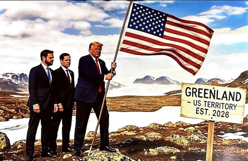 AI picture shared by Trump, JD Vance, Marco Rubio, and Trump conquering Greenland.