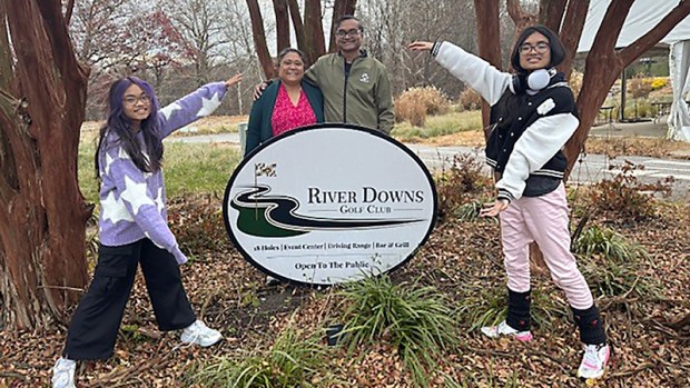 Sofia Islam, Clarinda de Guzman Islam, Rafiq Islam and Elise Islam at the River Downs Golf Club in Finksburg in December 2025. The Islams are the new owners of the golf club. (Rafiq Islam/Courtesy)