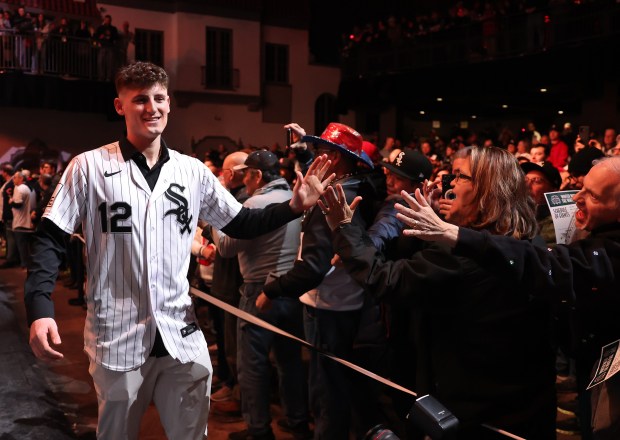 Chicago White Sox shortstop Colson Montgomery is introduced during SoxFest at the Ramova Theatre in Chicago's Bridgeport neighborhood on Friday, Jan. 30, 2026. (Chris Sweda/Chicago Tribune)