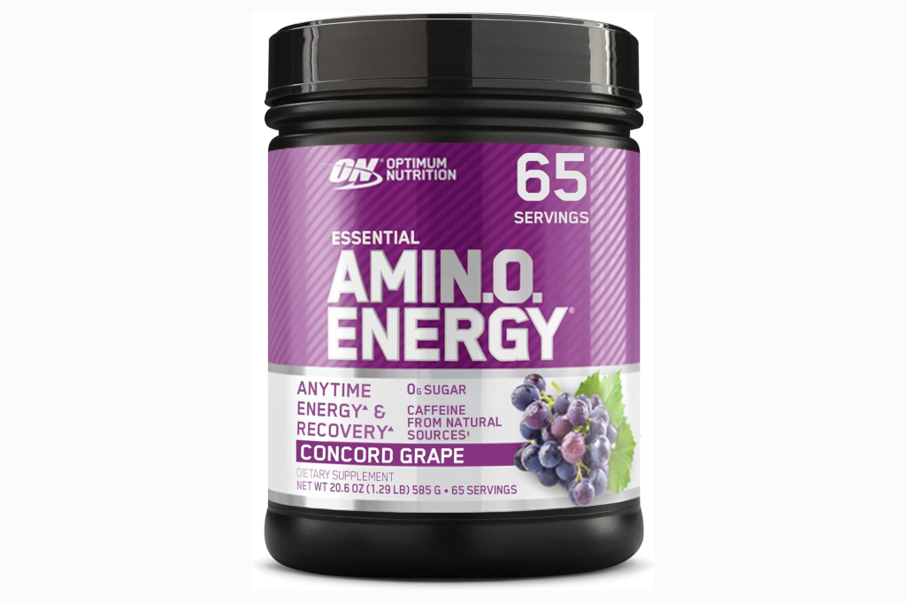 Optimum Nutrition Essential AMIN.O. Energy in Concord Grape flavor with 65 servings.