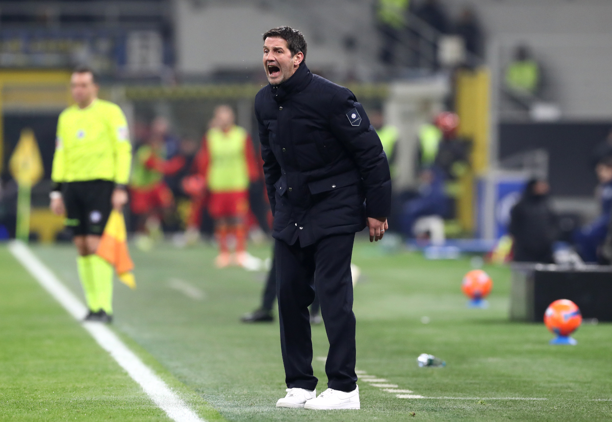 MILAN, ITALY - JANUARY 14: Cristian Chivu, Head Coach of FC Internazionale Milano, reacts during the Serie A match between FC Internazionale and US Lecce at Giuseppe Meazza Stadium on January 14, 2026 in Milan, Italy. (Photo by Marco Luzzani/Getty Images)