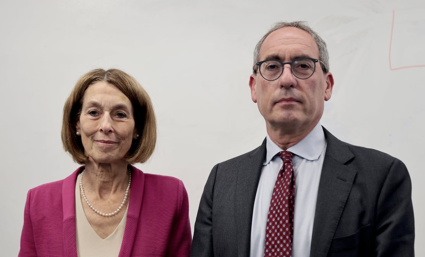 Dr. Laurie Glimcher, then-CEO of Dana-Farber Cancer Institute, and Dr. Kevin Tabb, CEO of Beth Israel Lahey Health, shown here in 2023, shocked the medical world when they announced their plan to open a new freestanding cancer hospital.