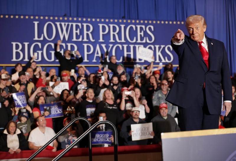 MOUNT POCONO, PENNSYLVANIA - DECEMBER 09: U.S. President Donald Trump enters to deliver remarks during an event at Mount Airy Casino Resort on December 9, 2025 in Mount Pocono, Pennsylvania. President Trump was discussing his administration's economic agenda and its efforts to lower the cost of living.  (Photo by Alex Wong/Getty Images)