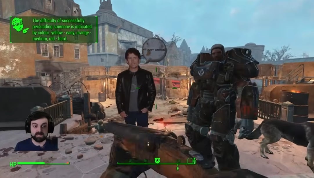 A cutout of Todd Howard chases the player.