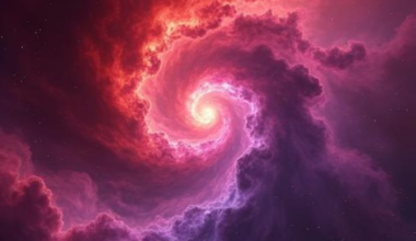 An illustration shows a spiral of hot dark matter spewing forward from the Big Bang