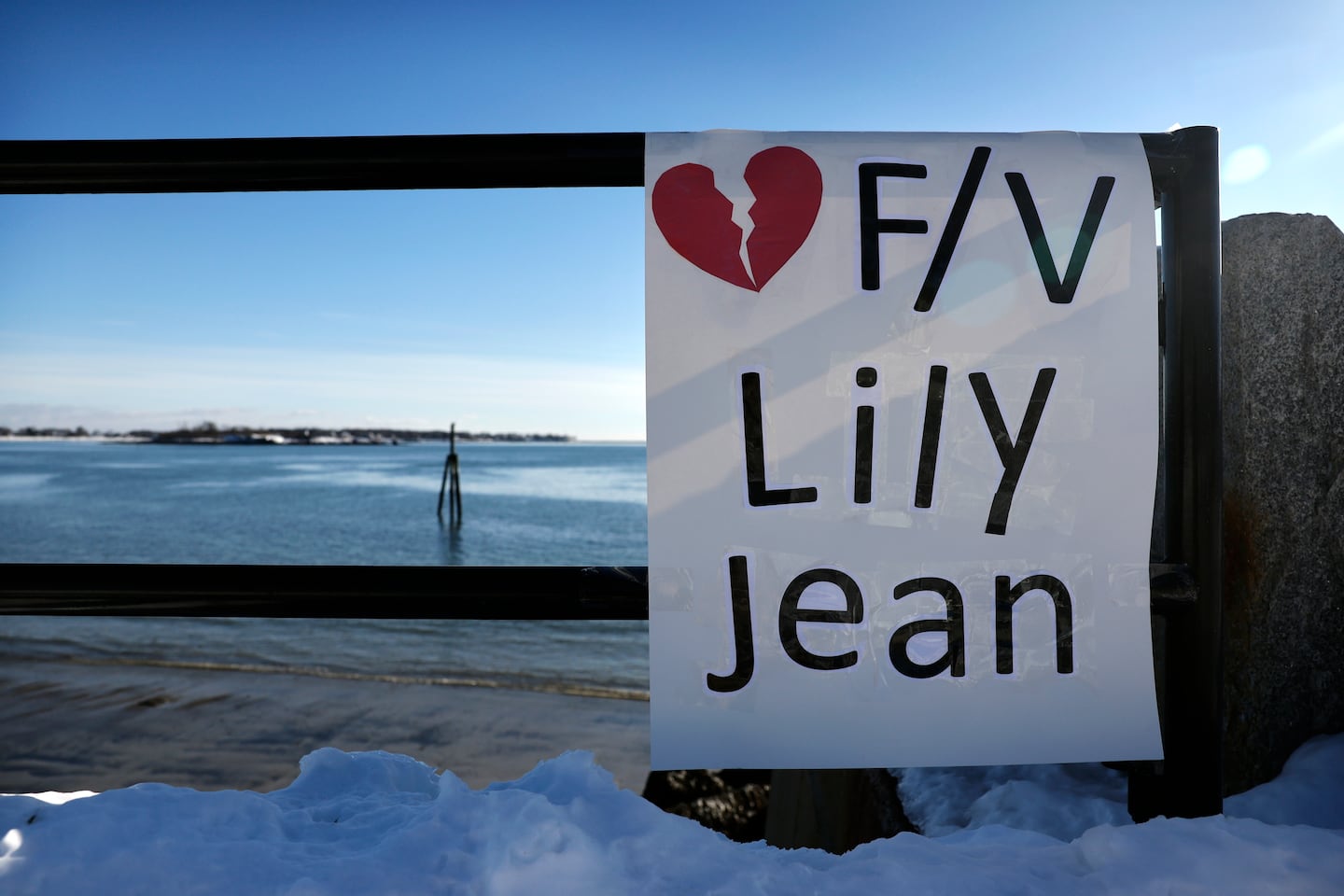 A placard honoring the crew of the Lily Jean was displayed Saturday at the Gloucester Fisherman's Memorial in Gloucester.