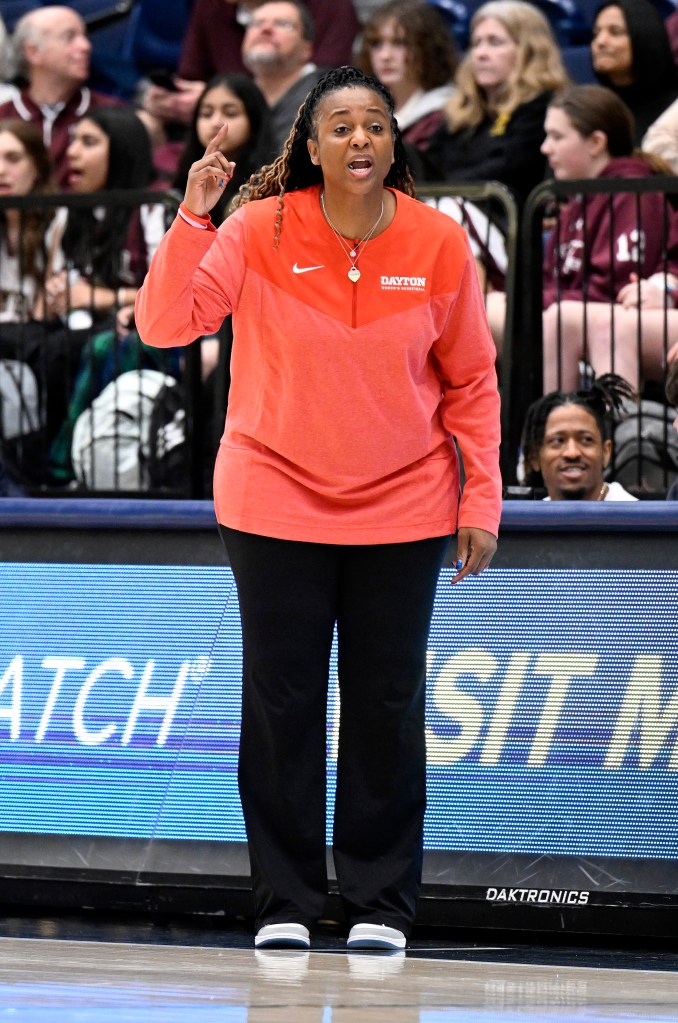 University of Dayton coach Tamika Williams-Jeter on the coaching on the sideline