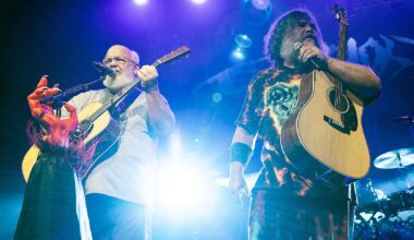 Kyle Gass (L) and Jack Black of Tenacious D perform at PNC Music Pavilion on September 06, 2023 in Charlotte, North Carolina. (Photo by Jeff Hahne/Getty Images)
