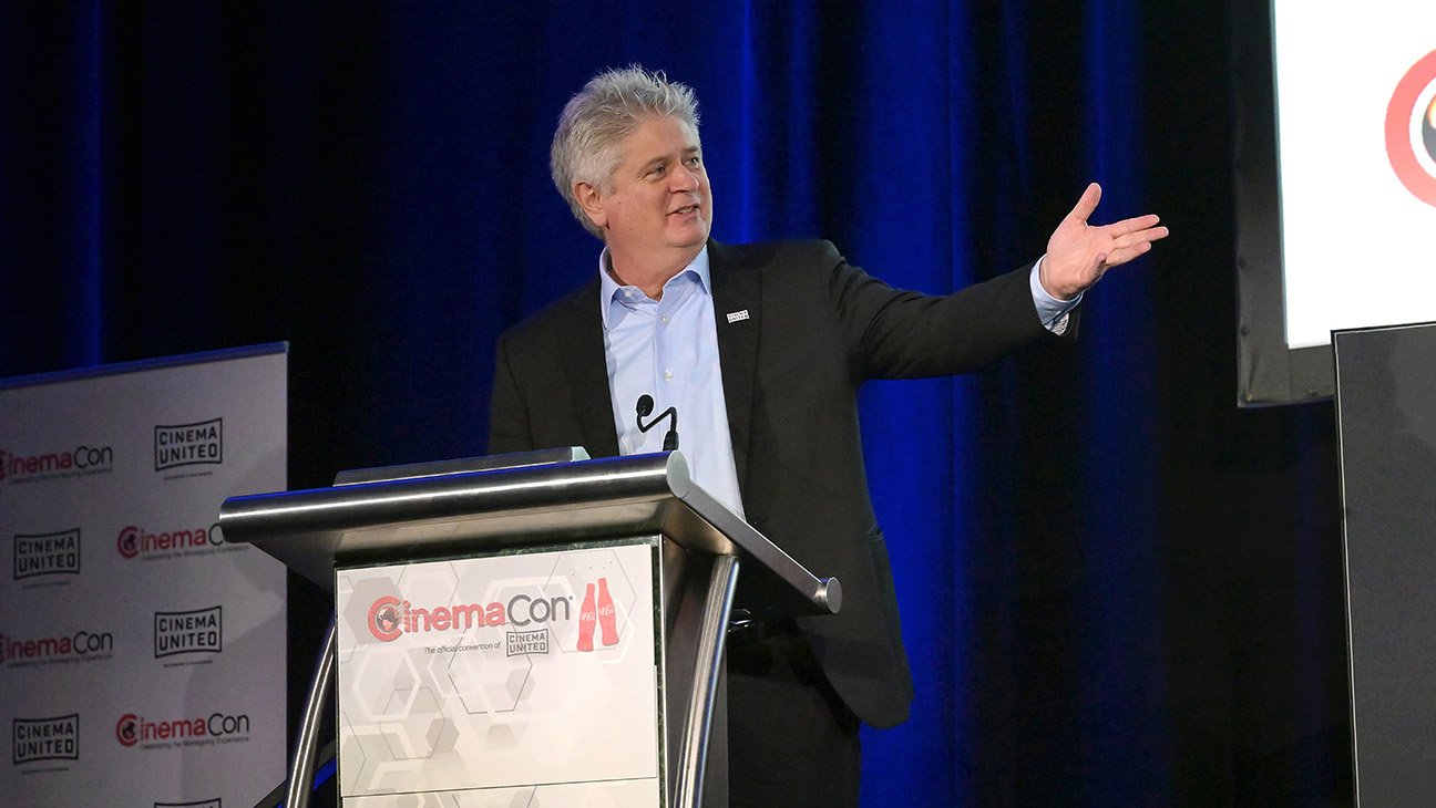 Michael O’Leary, President and CEO, Cinema United speaks onstage at the Globally Speaking: Different Perspectives, One Common Goal panel at Caesars Palace during CinemaCon, the official convention of Cinema United, on March 31, 2025, in Las Vegas, Nevada.