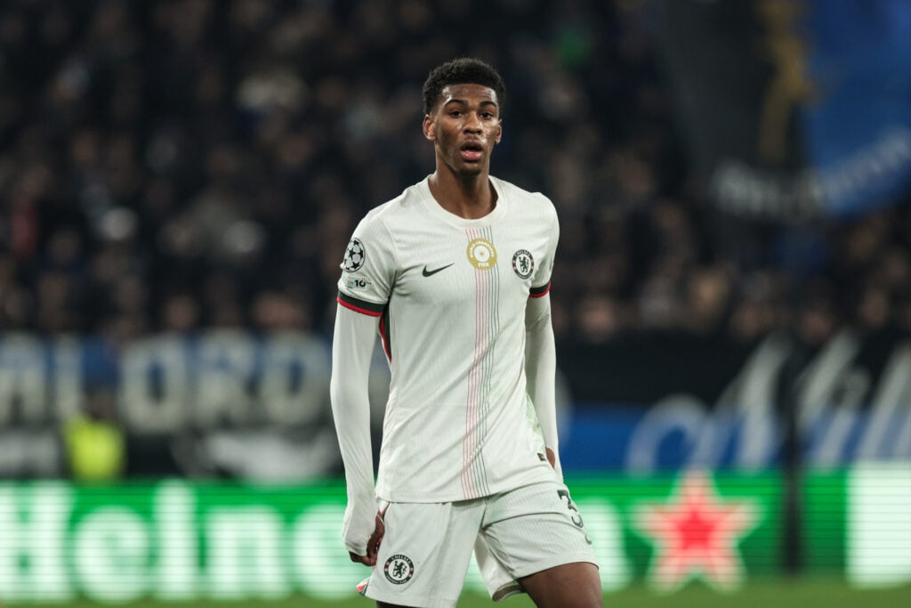 Josh Acheampong of Chelsea FC participates in the UEFA Champions League football match between Atalanta BC and Chelsea FC