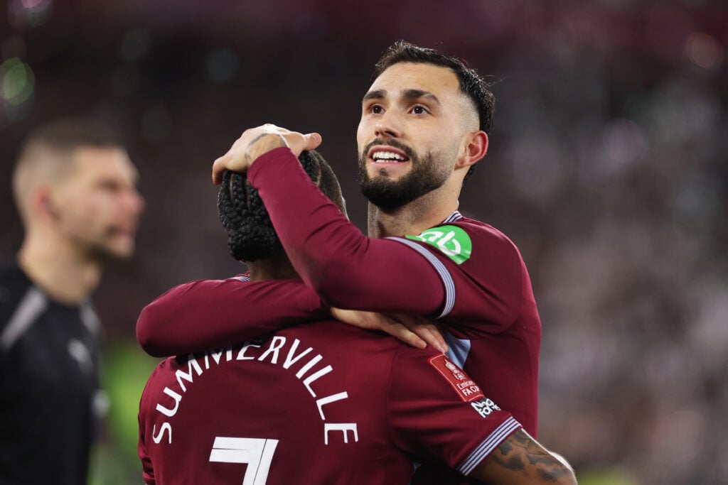 Taty Castellanos celebrates after scoring for West Ham against QPR.