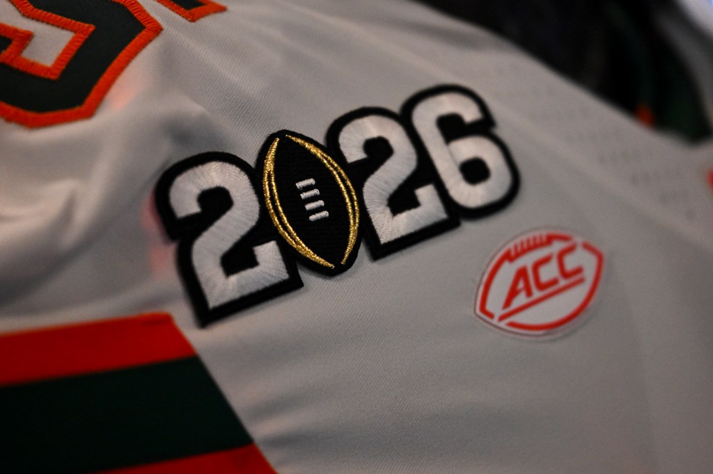 A detail view of Miami Hurricanes jerseys before the 2026 CFP National Championship between the Indiana Hoosiers and the Miami Hurricanes at Hard Rock Stadium on January 19, 2026 in Miami Gardens, Florida. 