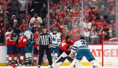 Goalie fight! Watch Bobrovsky skate 200 feet to trade punches with Nedeljkovic