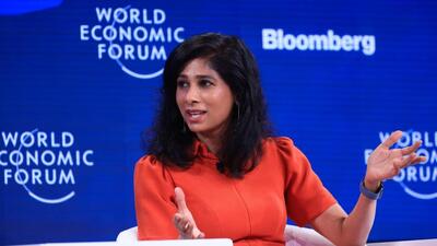 Gita Gopinath, former first deputy managing director of the International Monetary Fund (IMF), during the World Economic Forum (WEF) in Davos, Switzerland, on Wednesday. (Bloomberg)