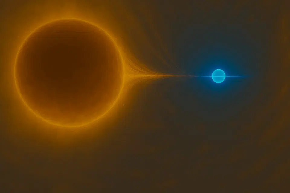 Illustrated Here, Woh G64 Comprises A Red Supergiant (left, Orange) And A Smaller Hot Companion (right, Blue).
