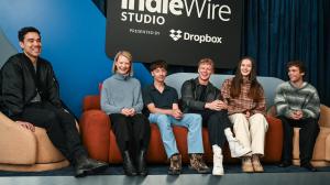 Adrian Chiarella, Mia Wasikowska, Joe Bird, Stacy Clausen, Davida McKenzie and Jeremy Blewitt at the IndieWire Studio Presented by Dropbox at Sundance on January 23, 2026 in Park City, Utah.