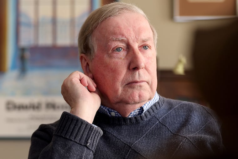 Ray Didinger pauses as he talks about his play Tommy and Me during an interview in his home Monday, Jan. 20, 2025, in Philadelphia.