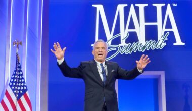 Health and Human Services Secretary Robert F. Kennedy, Jr., arrives on stage at the inaugural Make America Healthy Again summit, in Washington, on Nov. 12, 2025.