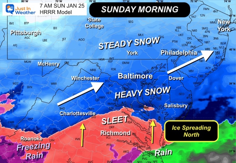 January 23 weather snow ice radar Sunday 7 aM
