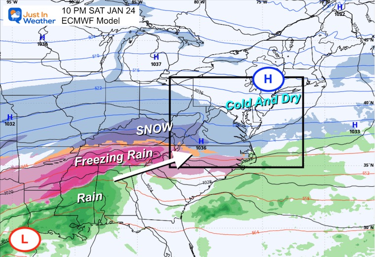January 23 weather storm map snow ice Saturday night