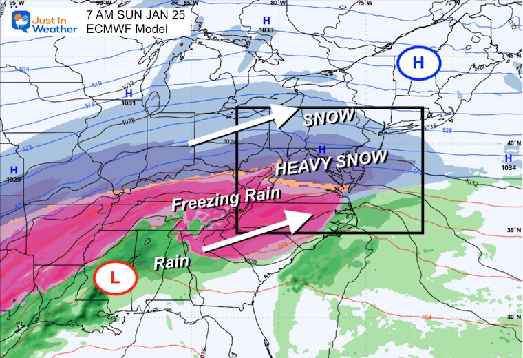 January 23 weather storm map snow ice Sunday morning