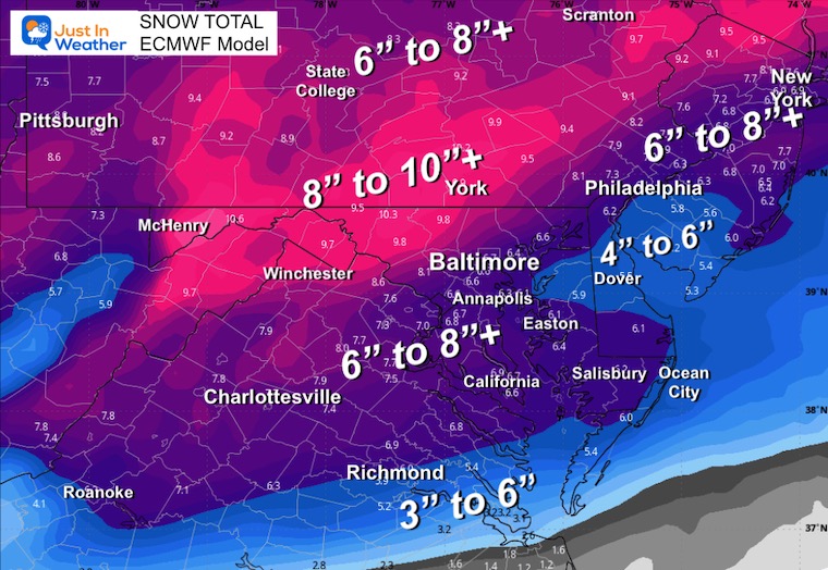 January 23 weather snow total ECMWF 