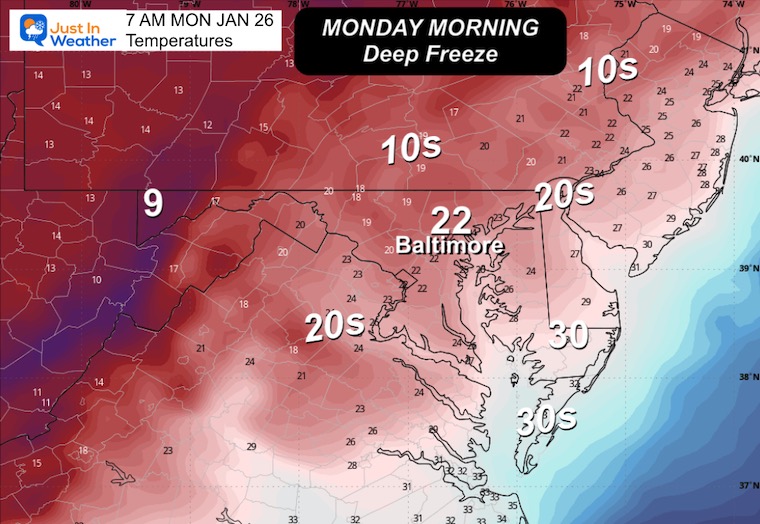 January 23 weather temperatures Monday morning