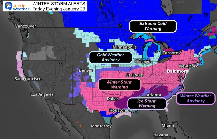 January 23 Winter Storm Alerts Friday night