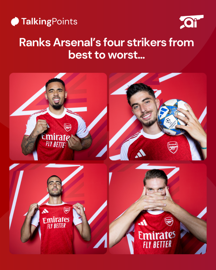 Arsenal's list of strikers: Mikel Merino, Kai Havertz, Gabriel Jesus and Viktor Gyokeres.