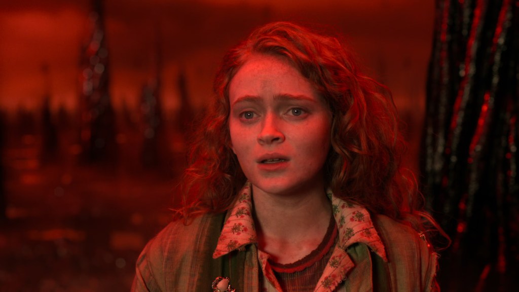 Sadie Sink as Max looking unhappy in Henry's Mindscape in Stranger Things Season 5
