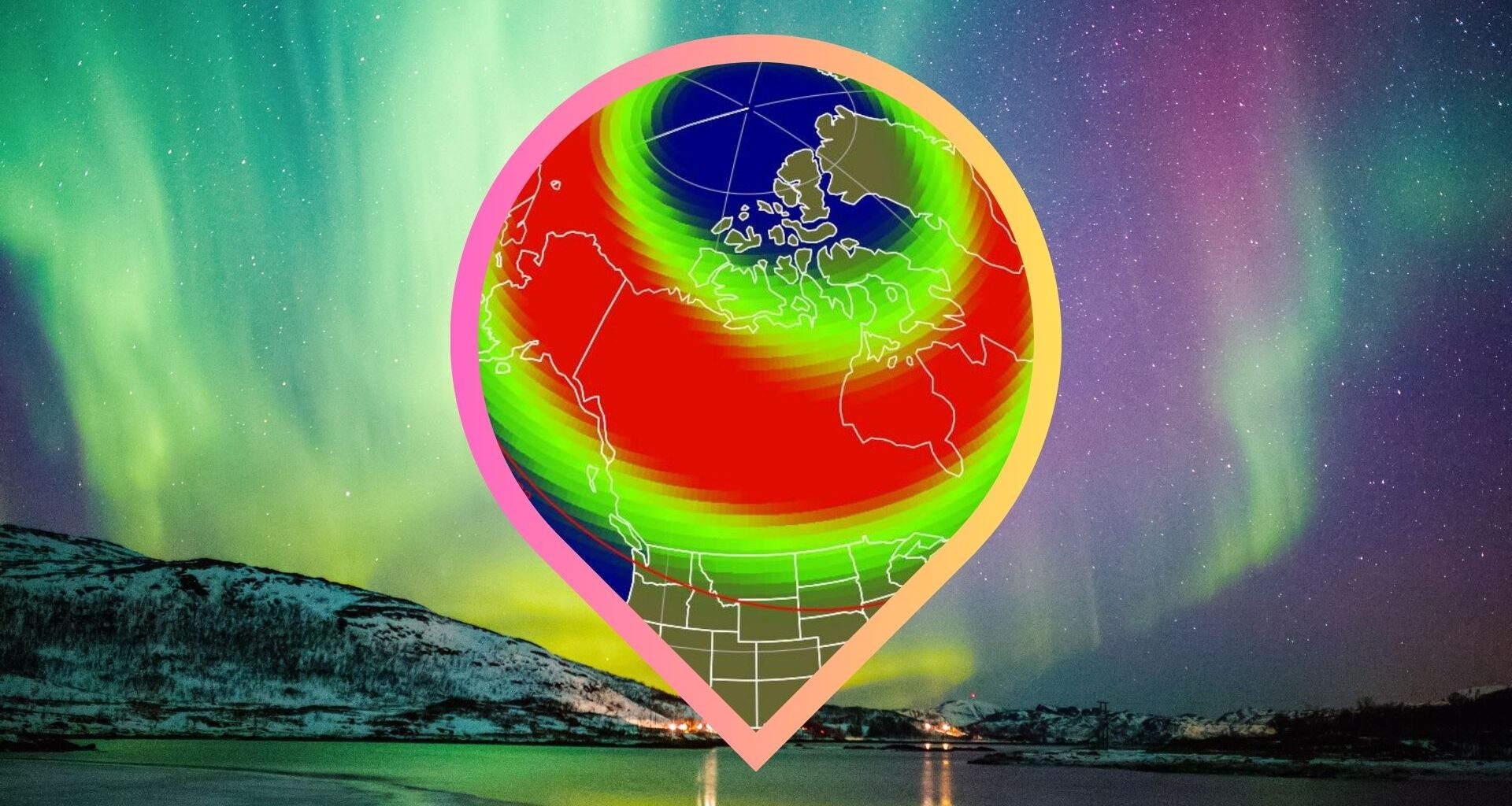 graphic showing the aurora forecast map over the US showing which states fall within the possible aurora viewline tonight.