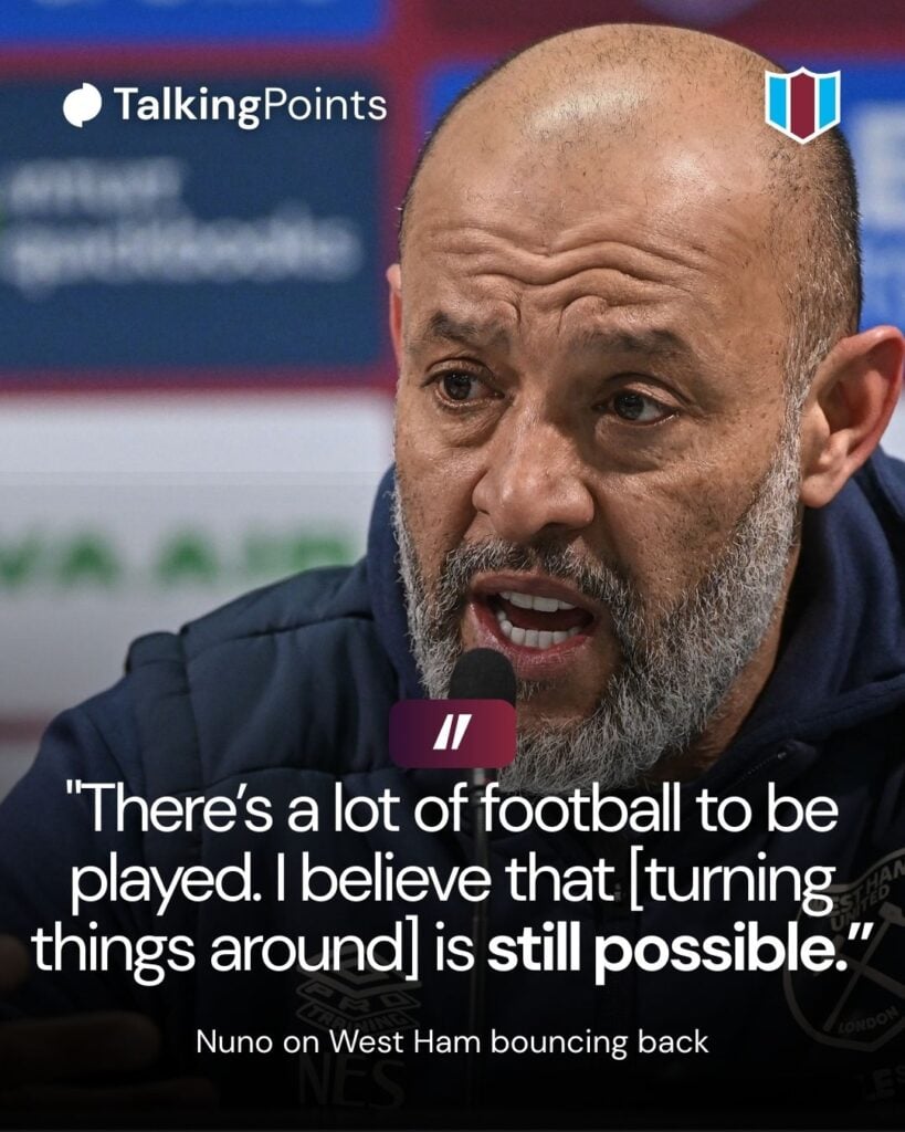 Manager Nuno Espirito Santo of West Ham United attends the post-match press conference during the Premier League match between West Ham United and Nottingham Forest at London Stadium on January 6, 2026 in London, England.
