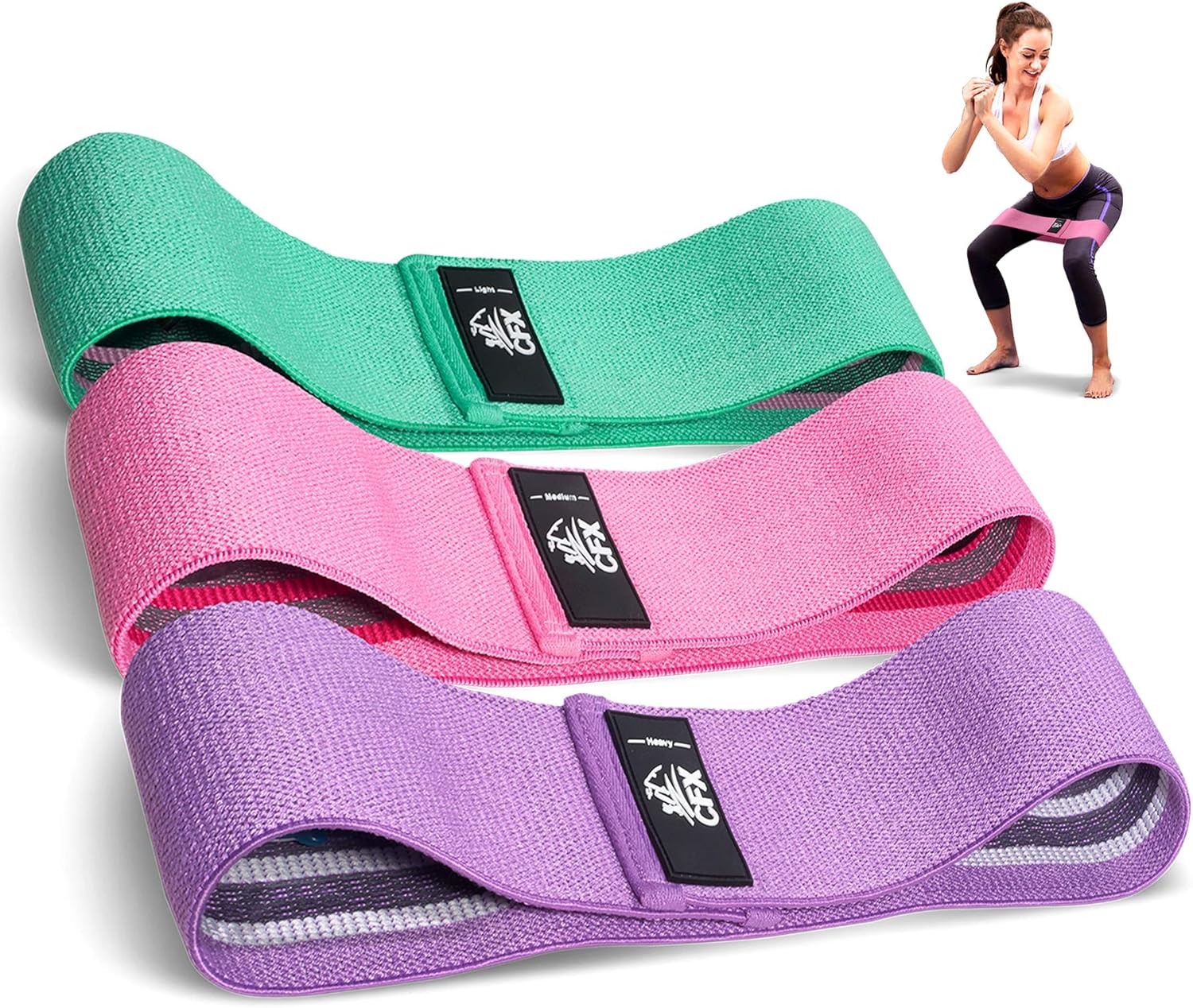 Cfx Resistance Bands 3 Sets, Premium Exercise Bands With Non-Slip Design for Hips &amp; Glutes, 3 Resistance Level Workout Booty Bands for Women and Men,home Training,fitness,yoga