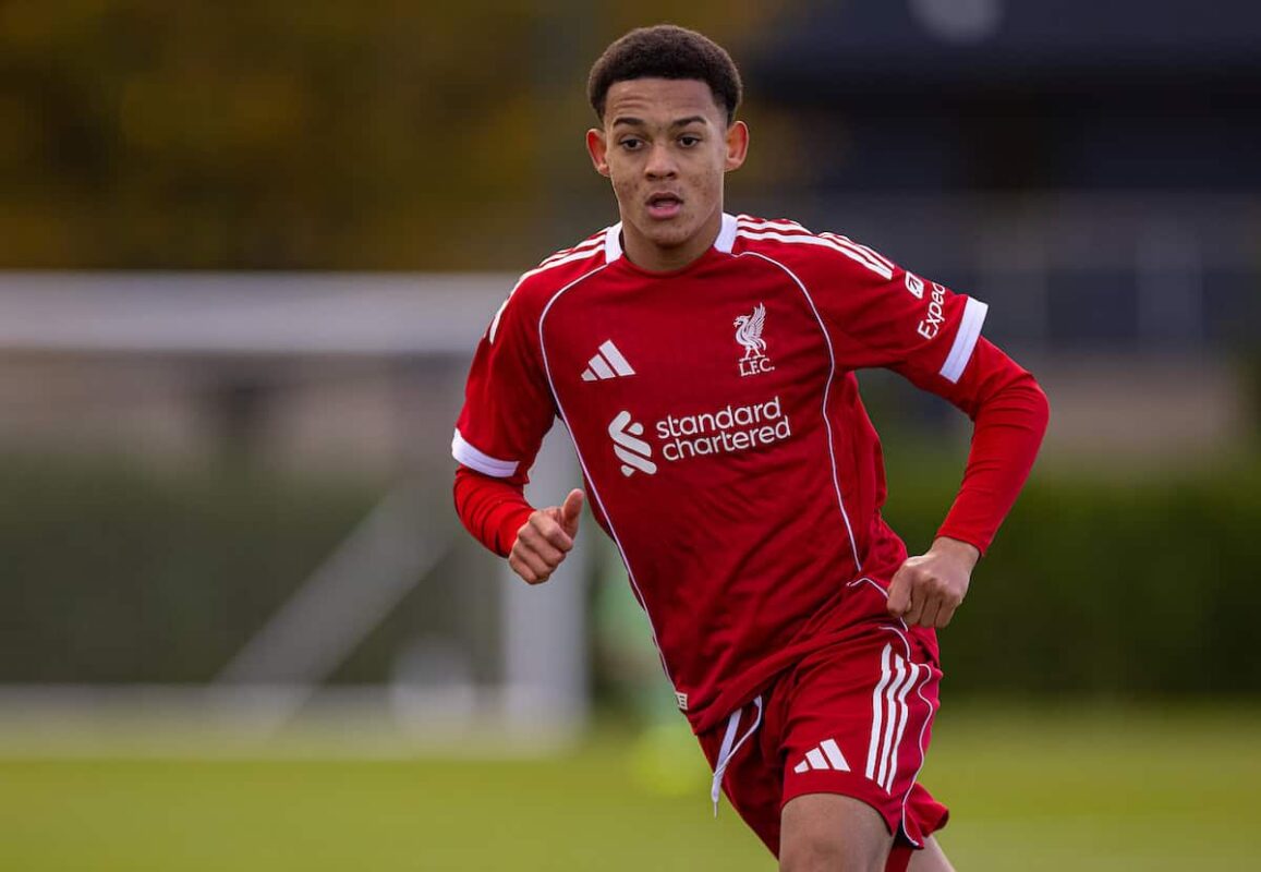 KIRKBY, ENGLAND - Saturday, November 1, 2025: Liverpool's Josh Sonni-Lambie during the U18 Premier League match between Liverpool FC Under-18's and Sunderland AFC Under-18's at the Liverpool Academy. (Photo by David Rawcliffe/Propaganda)