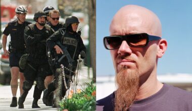 Los Angeles police officers and a portrait of Nick Oliveri