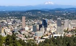 A view of Portland’s skyline from Pittock Mansion in the West Hills, July 29, 2025.