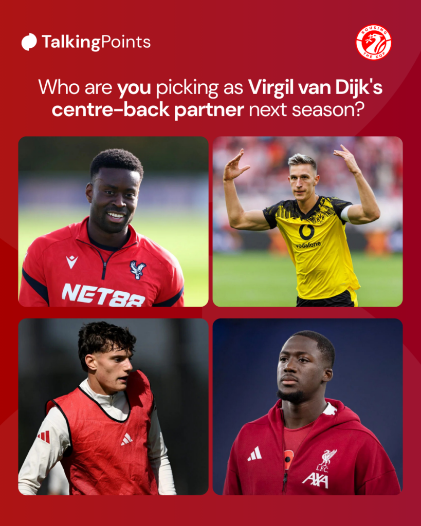 Marc Guehi pictured smiling during Crystal Palace training (Credit: Getty Images/Warren Little). Ibrahima Konate lines up ahead of Liverpool's Premier League match against Manchester City at the Etihad Stadium (Credit: Getty Images/Visionhaus). Giovanni Leoni trains during a session with Liverpool (Credit: Getty Images/Nick Taylor/Liverpool FC). Nico Schlotterbeck gestures to the crowd during Borussia Dortmund's Bundesliga match against RB Leipzig at Signal Iduna Park (Credit: Getty Images/Max Ellerbrake - firo sportphoto).