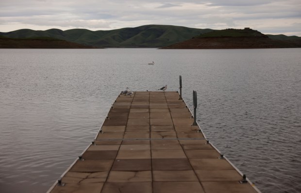 San Luis Reservoir in Merced County, Calif., on Monday, Jan. 5, 2026. The reservoir is about 70 percent full. (Nhat V. Meyer/Bay Area News Group)