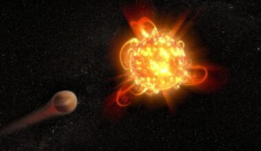 In this illustration, powerful flaring from a red dwarf star strips away the atmosphere from an orbiting exoplanet. Astronomers are working to understand if this type of flaring prevents exoplanets around red dwarfs from being habitable. A survey of exoplanets around red dwarfs by the upcoming Extremely Large Telescope may uncover an answer, but the telescope is a few years away from observations. Image Credit: NASA, ESA and D. Player (STScI)