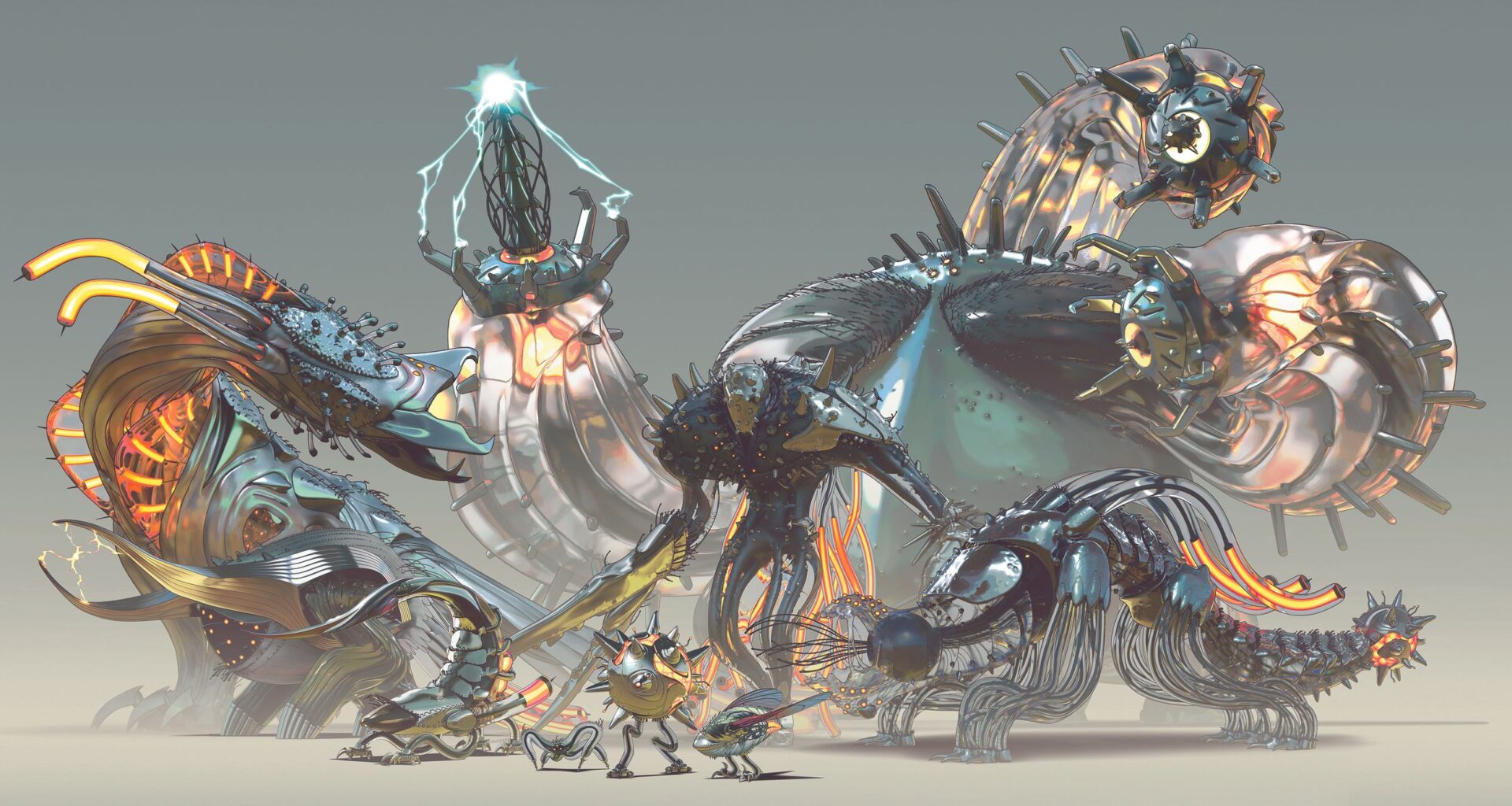 Combining wildly different influences led to these unique animal-machine creature designs