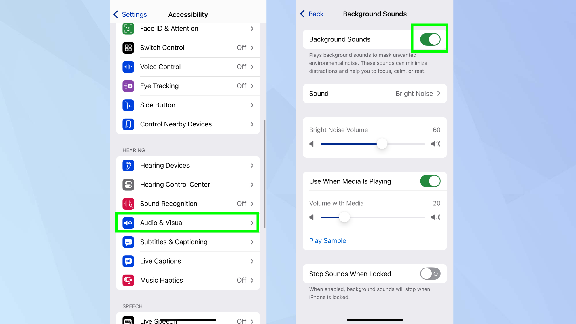 iPhone white noise machine feature